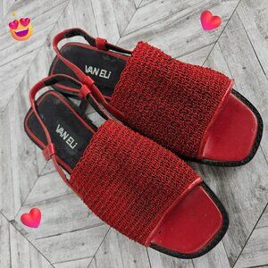 Van Eli Red Woven Leather Slingback Sandals Womens 9 N Flats Coastal Beachy